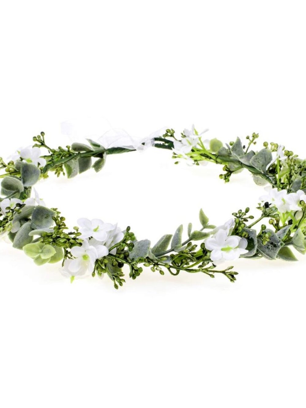 Bridal Green Leaf Crown Bohemian Headpiece Floral Headband Photo Prop white flow